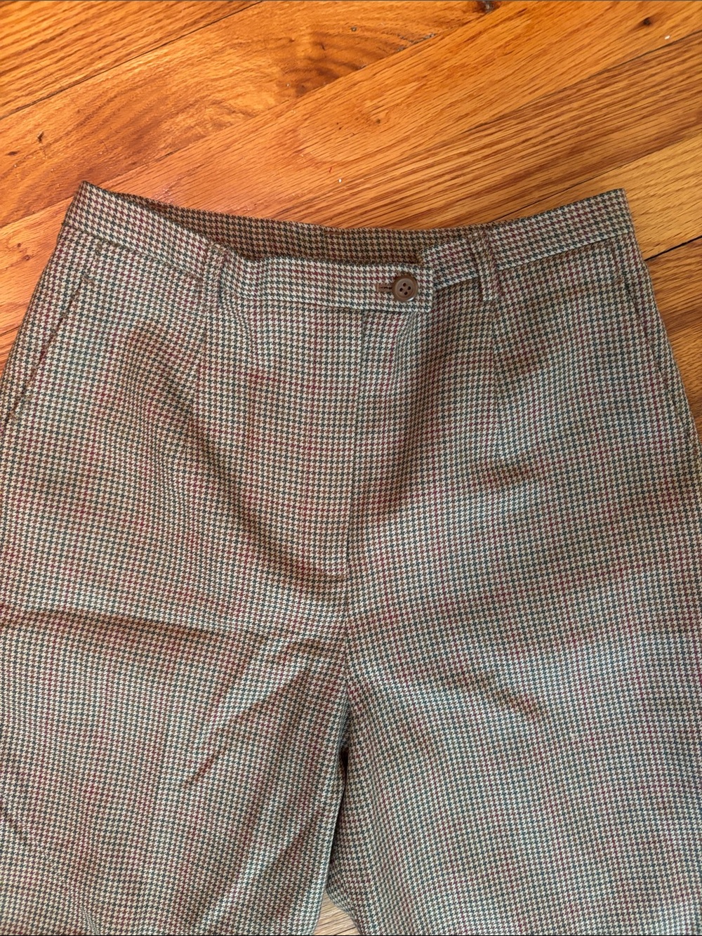 Classic Women's Plaid 100% Wool Vintage Tailored Pants - houndstooth